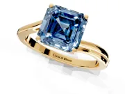 Solitaire Engagement Ring Setting for Fancy Blue Asscher Cut Center with Plain Bypass Twist Band and Prong Head in Yellow Gold