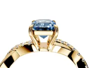 Crossover Engagement Ring Setting for Fancy Blue Emerald Cut Center with Pave and Plain Strands and Prong Head in Yellow Gold