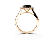 Halo Engagement Ring Setting for Fancy Black Heart-Shaped Center with Narrowing Pave Band and Prong Head in Rose Gold