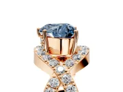 Halo Engagement Ring Setting for Fancy Blue Heart-Shaped Center with Pave Infinity Twist Band and Prong Head in Rose Gold