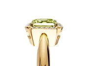 Halo Engagement Ring Setting for Fancy Yellow Asscher Cut Center with Tapered Plain Band and Prong Head in Yellow Gold