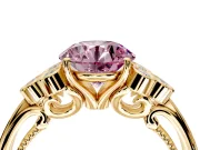 Cluster Engagement Ring Setting for Fancy Pink Round Cut Center with Bezel Accent Clusters and Prong Head in Yellow Gold