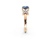 Floral Engagement Ring Setting for Fancy Blue Cushion Cut Center with Marquise Cluster Shoulders and Prong Head in Rose Gold