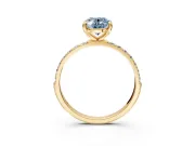 Solitaire Engagement Ring Setting for Fancy Blue Oval Center with Pave Accents and Prong Head in Yellow Gold