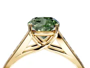 Solitaire Engagement Ring Setting for Fancy Green Cushion Cut Center with Round Cut Channel Band and Prong Head in Yellow Gold