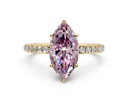 Solitaire Engagement Ring Setting for Fancy Pink Marquise Center with Fine Pave Band and Prong Head in Yellow Gold