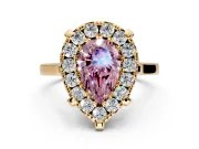 Single Halo Engagement Ring Setting for Fancy Pink Pear-Shaped Center with Corner Claws, Plain Band and Prong Head in Yellow Gold