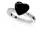 Solitaire Engagement Ring Setting for Fancy Black Heart-Shaped Center with Engraved Milgrain Band and Prong Head in Sterling Silver