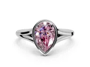 Solitaire Engagement Ring Setting for Fancy Pink Pear-Shaped Center with V Split Shank and Bezel Head in Platinum