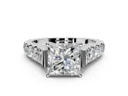 Solitaire Engagement Ring Setting for Princess Cut Center with Pave Cathedral Shoulders and Prong Head in Platinum