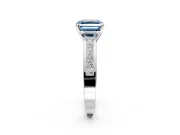 Solitaire Engagement Ring Setting for Fancy Blue Asscher Cut Center with Princess Cut Channel Band and Prong Head in Sterling Silver