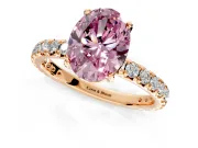 Solitaire Engagement Ring Setting for Fancy Pink Oval Center with Shared-Prong Accents and Prong Head in Rose Gold
