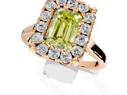 Single Halo Engagement Ring Setting for Fancy Yellow Emerald Cut Center with Corner Claws, Plain Band and Prong Head in Rose Gold