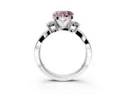 3 Stone Engagement Ring Setting for Fancy Pink Heart-Shaped Center with Pave Twist Band and Prong Head in Platinum