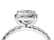 Solitaire Engagement Ring Setting for Princess Cut Center with Shared-Prong Accents and Prong Head in Platinum