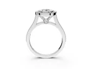 Halo Engagement Ring Setting for Oval Center with Milgrain Frame, Pave Band and Prong Head in White Gold