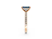 Solitaire Engagement Ring Setting for Fancy Blue Emerald Cut Center with Fine Pave Narrow Band and Prong Head in Rose Gold