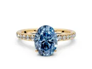 Solitaire Engagement Ring Setting for Fancy Blue Oval Center with Fine Pave Band and Prong Head in Yellow Gold