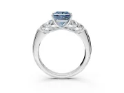 Cluster Engagement Ring Setting for Fancy Blue Princess Cut Center with Round Cut Accent Frame and Prong Head in Sterling Silver