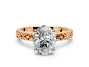 Solitaire Engagement Ring Setting for Oval Center with Milgrain X Pattern Band and Prong Head in Rose Gold