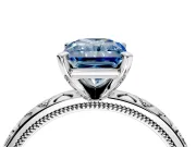 Solitaire Engagement Ring Setting for Fancy Blue Radiant Cut Center with XO Engraved Band and Prong Head in Platinum