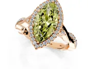 Halo Engagement Ring Setting for Fancy Yellow Marquise Center with Twist Band and Prong Head in Rose Gold