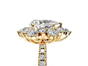 Floral Halo Engagement Ring Setting for Pear-Shaped Center with Pave Accents and Prong Head in Yellow Gold