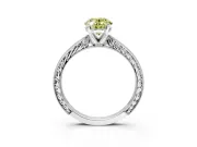 Solitaire Engagement Ring Setting for Fancy Yellow Oval Center with Engraved Milgrain Band and Prong Head in Sterling Silver