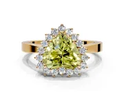 Starburst Halo Engagement Ring Setting for Fancy Yellow Heart-Shaped Center with Flat Cathedral Band and Prong Head in Yellow Gold