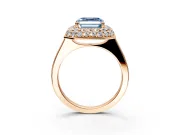 Halo Engagement Ring Setting for Fancy Blue Asscher Cut Center with Plain Tapered Band and Prong Head in Rose Gold