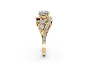 Halo Engagement Ring Setting for Cushion Cut Center with Marquise and Pave Bypass Band and Prong Head in Yellow Gold
