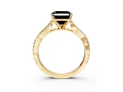 Solitaire Engagement Ring Setting for Fancy Black Asscher Cut Center with Twisted Pave Split Shank and Prong Head in Yellow Gold