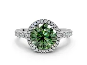 Accent Halo Engagement Ring Setting for Fancy Green Round Cut Center with Full-Length Pave Band and Prong Head in Platinum