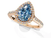 Halo Engagement Ring Setting for Fancy Blue Pear-Shaped Center with Pave Accents, Heart Basket and Prong Head in Rose Gold