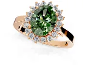 Starburst Halo Engagement Ring Setting for Fancy Green Oval Center with Flat Cathedral Band and Prong Head in Rose Gold
