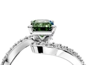 Solitaire Engagement Ring Setting for Fancy Green Emerald Cut Center with Pave Bypass Swirl Band and Prong Head in Platinum