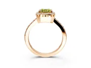 Halo Engagement Ring Setting for Fancy Yellow Asscher Cut Center with Inner Milgrain Border and Prong Head in Rose Gold
