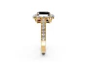 Halo Engagement Ring Setting for Fancy Black Radiant Cut Center with Milgrain Channel Band and Prong Head in Yellow Gold