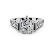 Solitaire Engagement Ring Setting for Pear-Shaped Center with Pave Cathedral Shoulders and Prong Head in Platinum