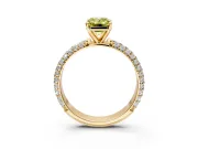 Solitaire Engagement Ring Setting for Fancy Yellow Emerald Cut Center with Domed Multi-Row Pave Band and Prong Head in Yellow Gold