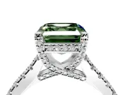 Solitaire Engagement Ring Setting for Fancy Green Asscher Cut Center with Widening Pave Band and Claw Prong Head in Sterling Silver