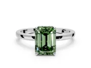 Hidden Halo Engagement Ring Setting for Fancy Green Emerald Cut Center with Plain Band and Tall Prong Head in Sterling Silver