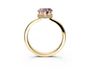 Hidden Halo Engagement Ring Setting for Fancy Pink Heart-Shaped Center with Wide Flat Plain Band and Prong Head in Yellow Gold