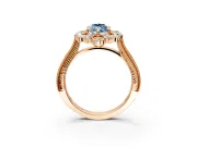 Milgrain Halo Engagement Ring Setting for Fancy Blue Marquise Center with Bezel Point Accents and Prong Head in Rose Gold