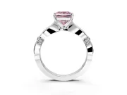 Solitaire Engagement Ring Setting for Fancy Pink Princess Cut Center with Carved Leaf Shoulders and Prong Head in Platinum