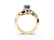 Halo Engagement Ring Setting for Fancy Blue Radiant Cut Center with Marquise and Pave Bypass Band and Prong Head in Yellow Gold