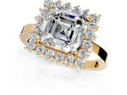 Starburst Halo Engagement Ring Setting for Asscher Cut Center with Flat Cathedral Band and Prong Head in Yellow Gold