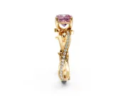 Solitaire Engagement Ring Setting for Fancy Pink Cushion Cut Center with Pave and Plain Crossover Band and Prong Head in Yellow Gold