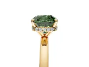 Hidden Halo Engagement Ring Setting for Fancy Green Cushion Cut Center with Plain Band and Tall Prong Head in Yellow Gold