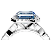 Halo Engagement Ring Setting for Fancy Blue Asscher Cut Center with Pave and Plain Twist Band and Prong Head in White Gold